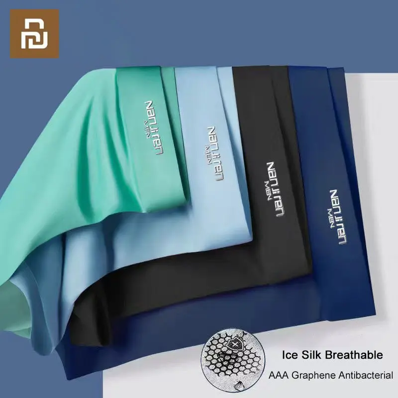 4 قطعة شاومي الرجال الملاكم الملابس الداخلية السراويل المسطحة الحرير الجافة ومريحة الرجال السروال تنفس سراويل رجل Boxershort مثير الملاكمين