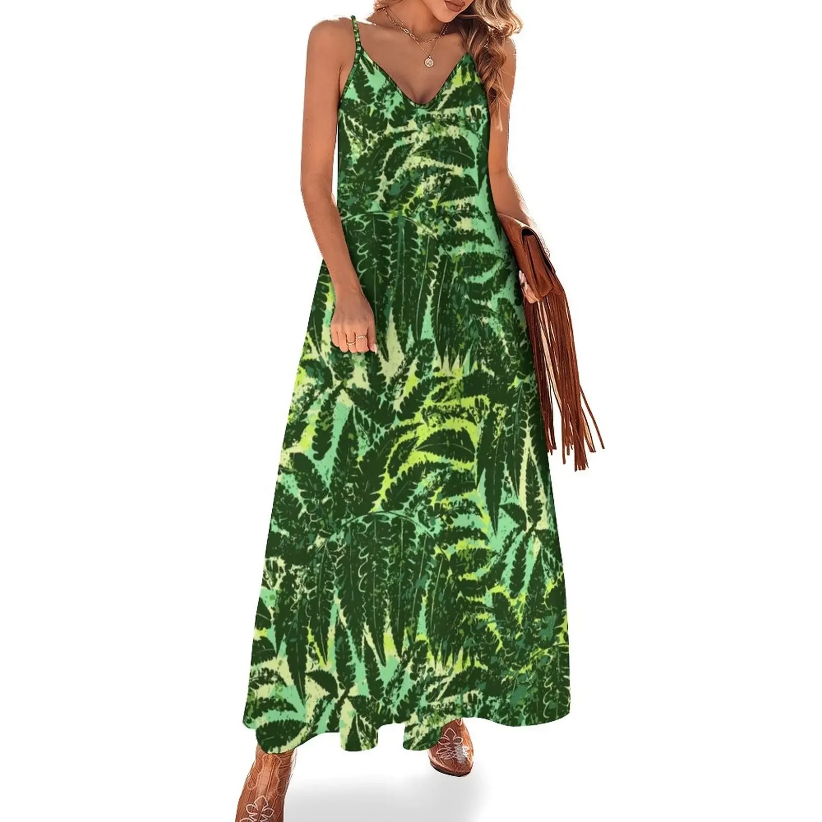 

Green tropical jungle Sleeveless Dress Women's long dress women party dresses cute dress for women summer