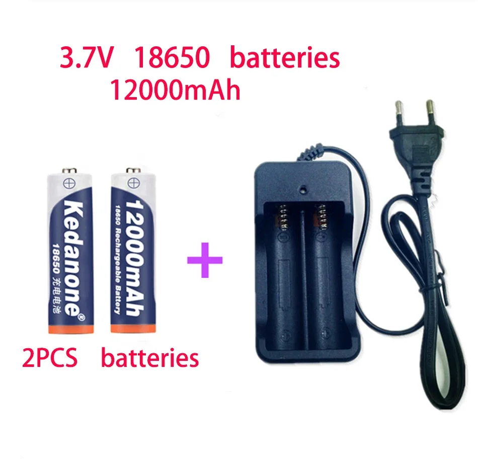 Popular 18650 rechargeable battery 3.7V 18650 12000mah lithium ion rechargeable battery for flashlight battery + charger