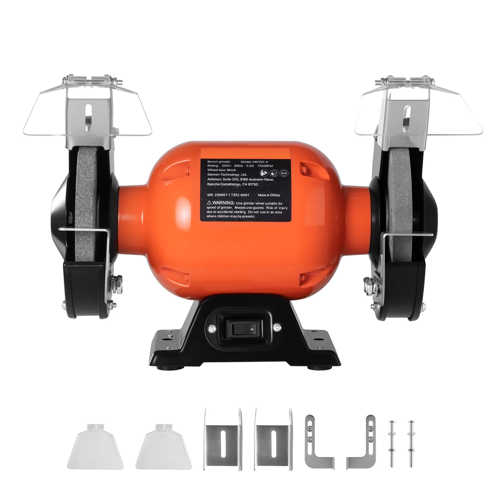 SucceBuy Bench Grinder Single Speed Bench Grinder 1750RPM Low-Speed Table Grinders with Induction Motor Adjustable Tool Rest