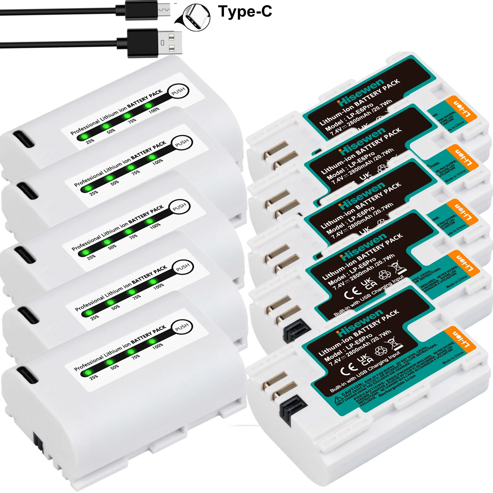 10Pcs 2800mAh LP E6N E6 LP-E6 LP-E6Pro Battery With USB Port for Canon EOS R 5D Mark II III 6D 7D 60D 70D 80D 90D R7 R6 XC15