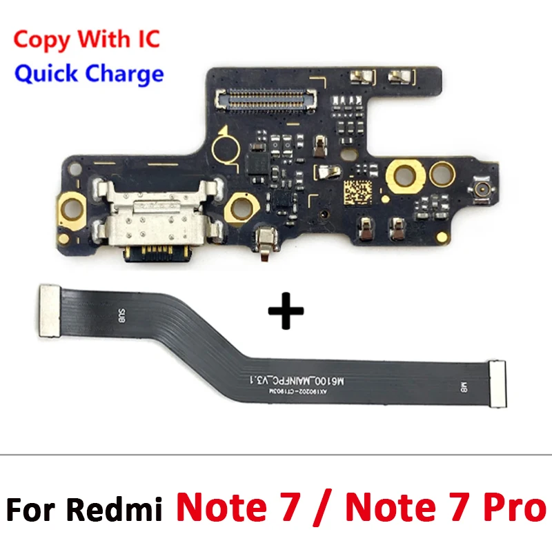 30Pcs，Tested For Xiaomi Redmi Note 7 8 9 10 Pro 8T 9s 10S USB Charging Port Connector Microphone Board + Motherboard Flex Cable