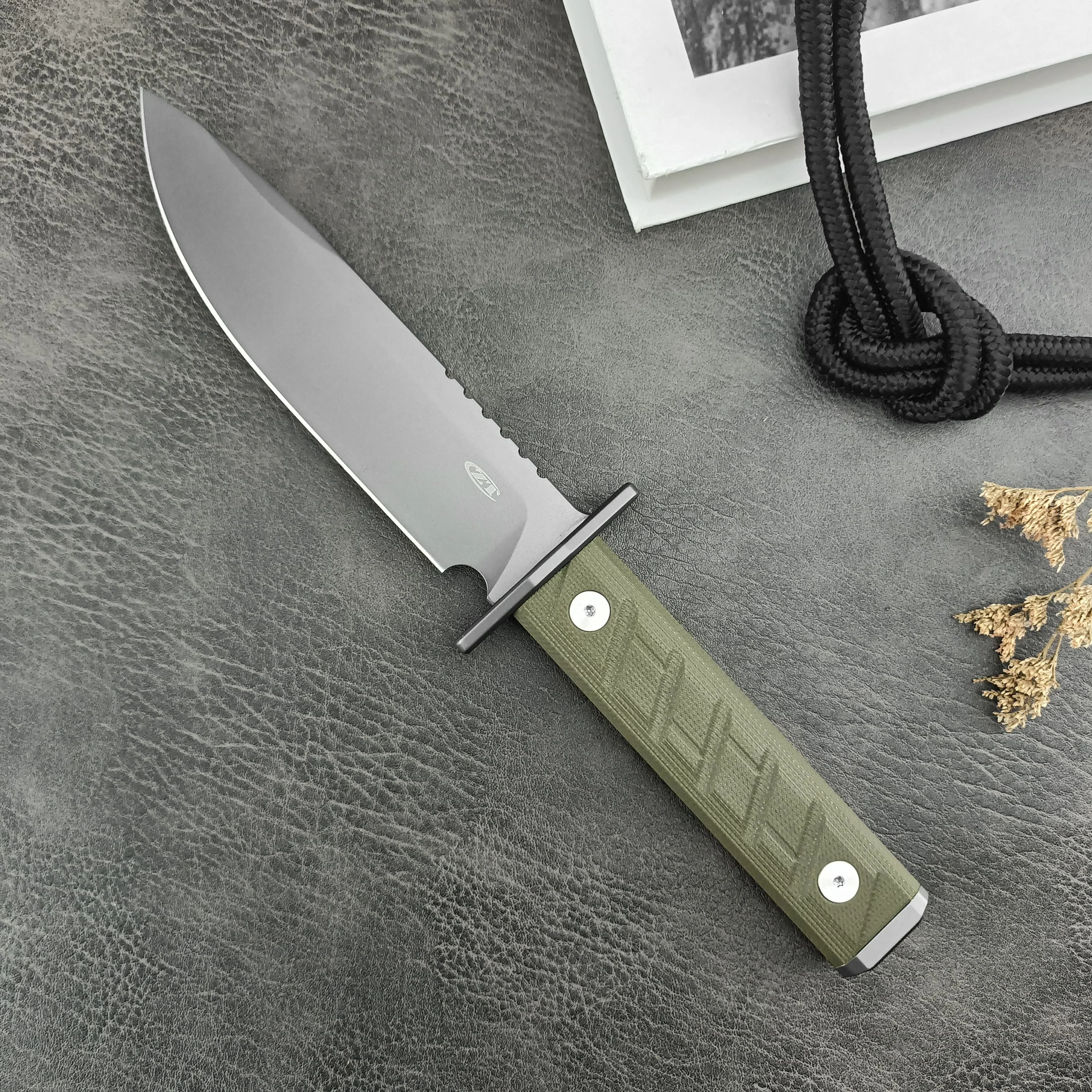 ZT0006 Fixed blade Straight knife Outdoor Tactical Hunting Knife EDC Camping Self-defense Knife D2 Blade G10 Handle with Kydex