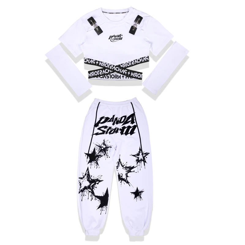 Hiphop Danskleding Meisjes Jazz Dans Crop Tops Broek Kids Streetdance Oefenkostuum Kpop Podiumkleding Bl12019