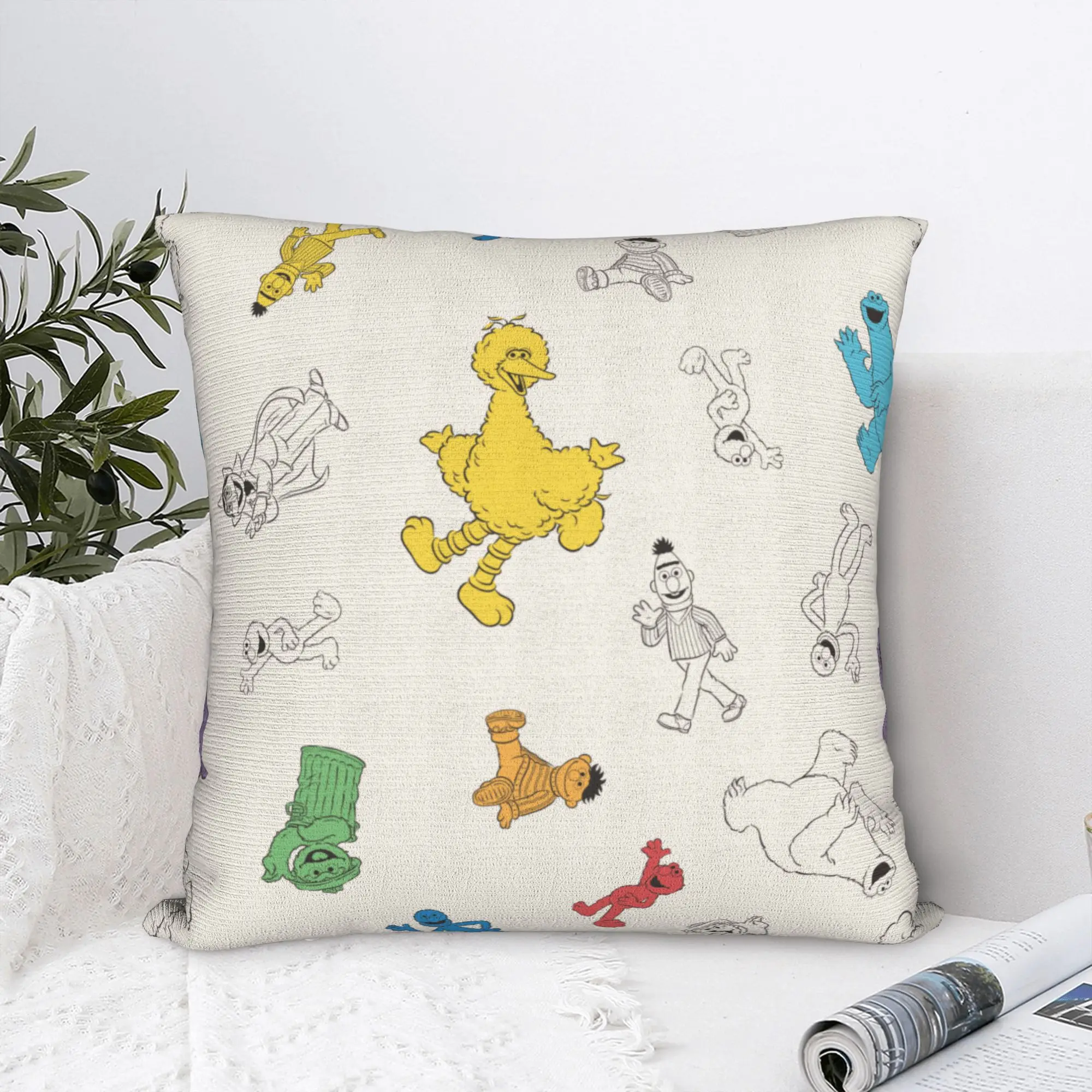 Sesames Streets  Pals Colorful Vintage Pattern Square Pillow Case Cushion Cover Awesome Zipper Decor Pillowcase for Car 18