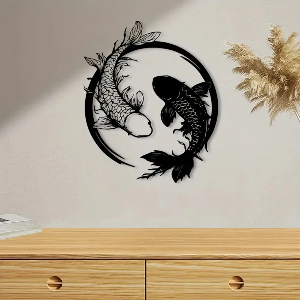 CIFBUY Koi Fish Metal Wall Art, Iron Sculpture For Hanging, Asian Theme Home Decor