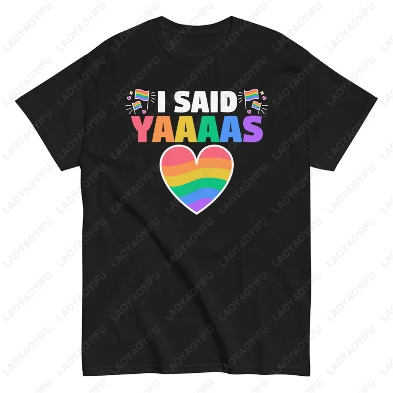 Pride Month LGBT Rainbow Gay Engagement Said Yes Equality TShirt Homosexuality Popular Unique Lovely Summer Short Sleeve Gift