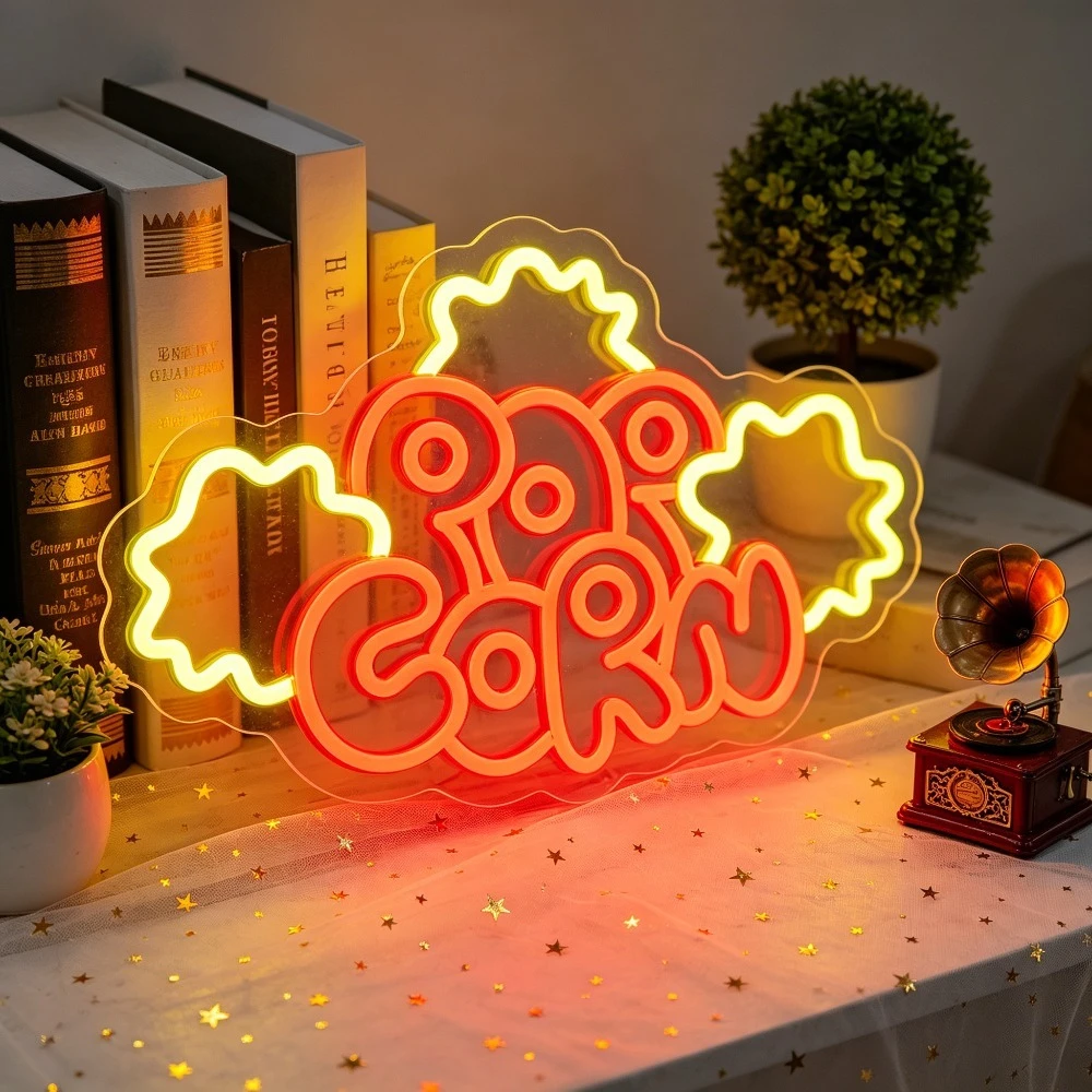 Kids Outdoor Movie Night - Enseigne néon LED Popcorn, Décoration murale