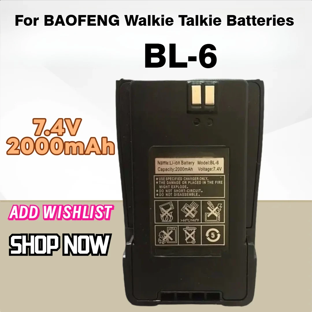 

7.4V 2000mAHh Rechargeable Battery for Baofeng BL-6 Walkie Talkie Batteries