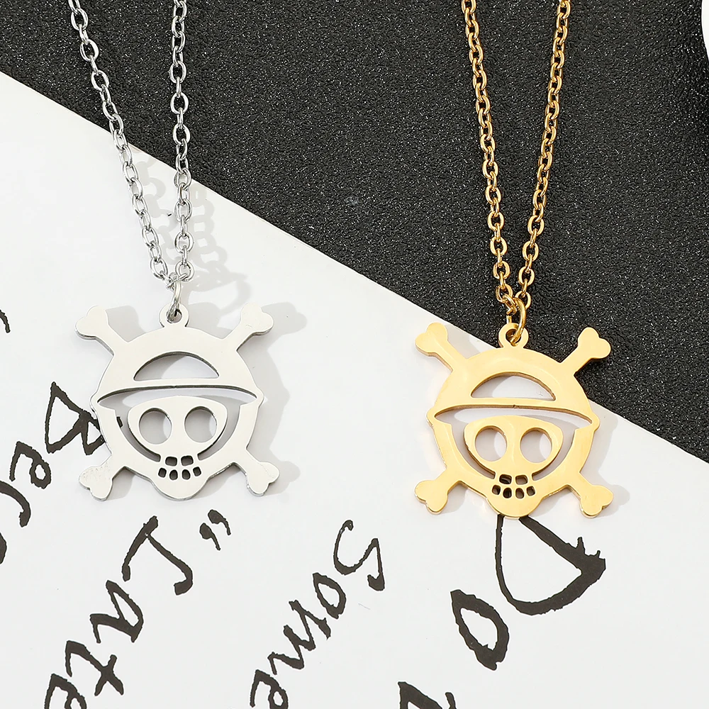 Gothic Style Cartoon Japanese Anime Necklace Fashion Hollow Skeleton Stainless Steel Pendant for Men And Boys Jewelry