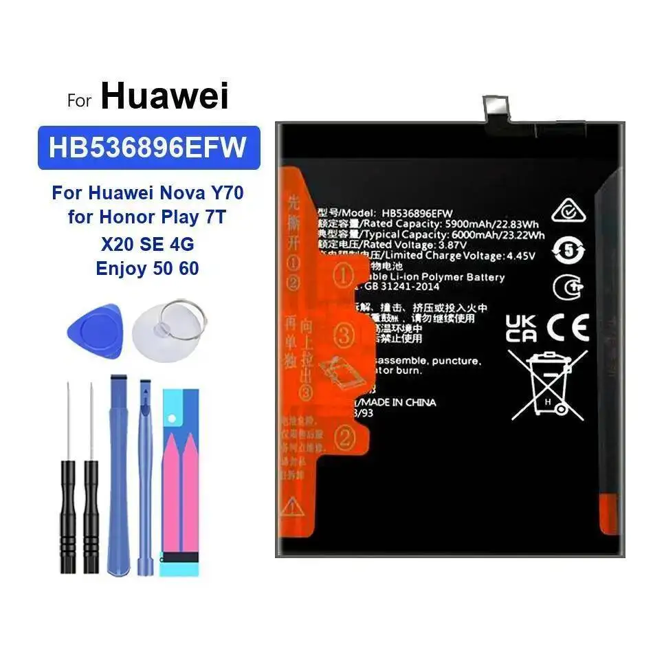 بطارية الهاتف المحمول متينة HB416491EFW HB536896EFW 4000-6000Mah لهواوي نوفا هونور 6T X40i Play 7T X20 4G Pro