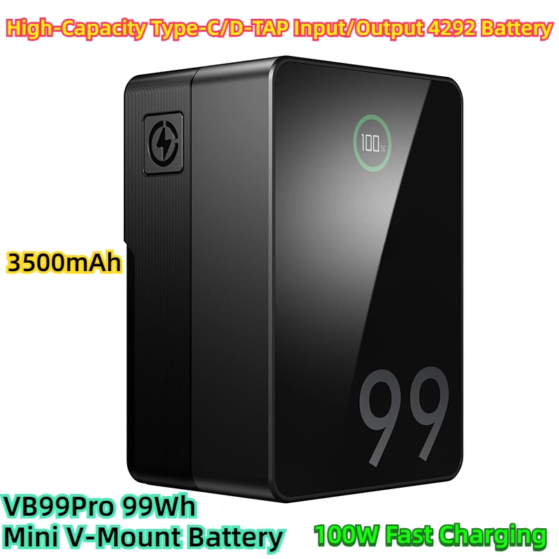 

3500mAh High-Capacity Type-C/D-TAP Input/Output Battery VB99Pro 99Wh Mini V-Mount Battery 100W Fast Charging