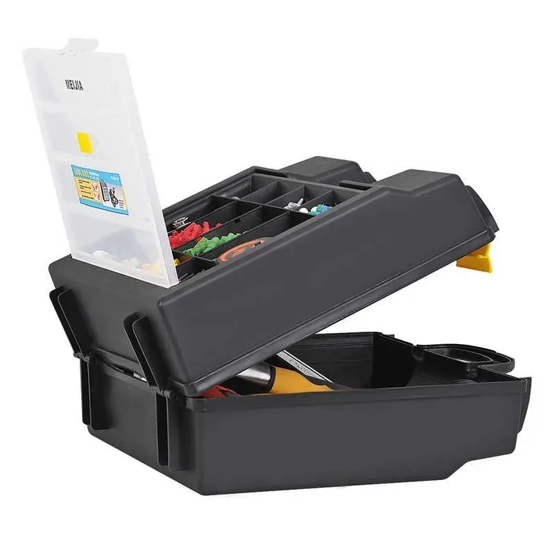 Caixa de ferramentas portátil de compartimento portátil de grande capacidade de dupla camada de plástico de 14/14,5/16,5 polegadas