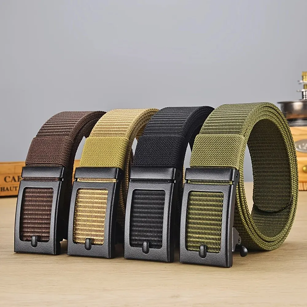 A Men\'s Automatic Buckle Canvas Belt, Available In 6 Colors, Suitable For Outdoor Sports.