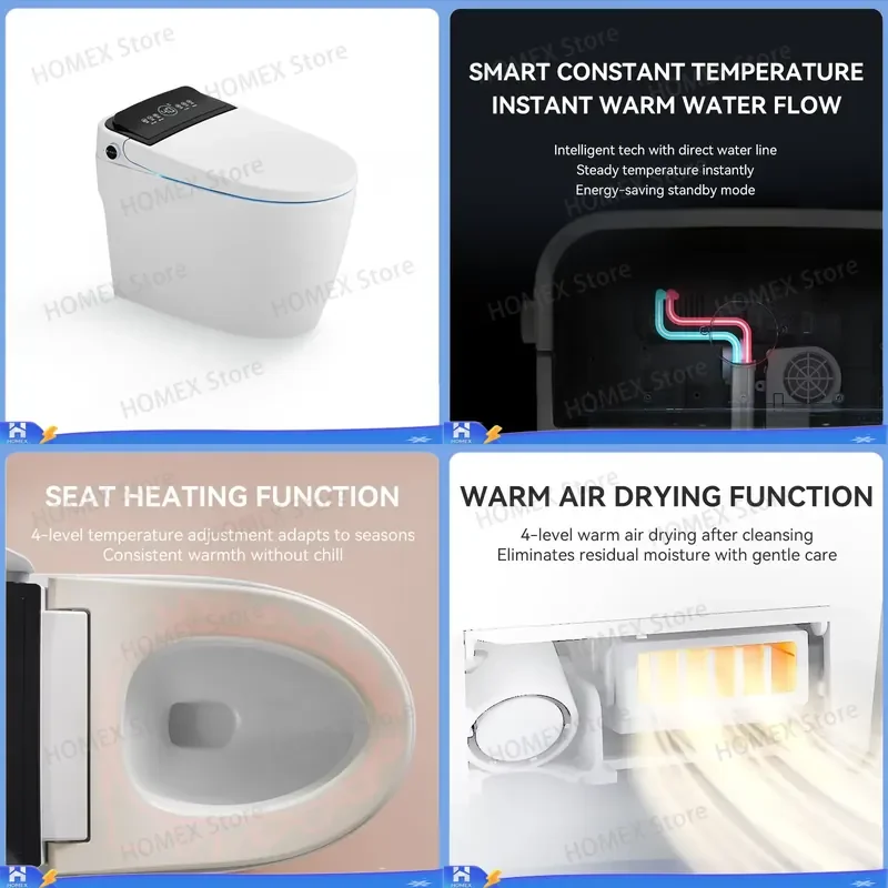 Smart Toilet Automatic Flushing Electric Bidet Seat Remote Control Modern Ceramic Sanitary Ware Floor Mounted Bathroom