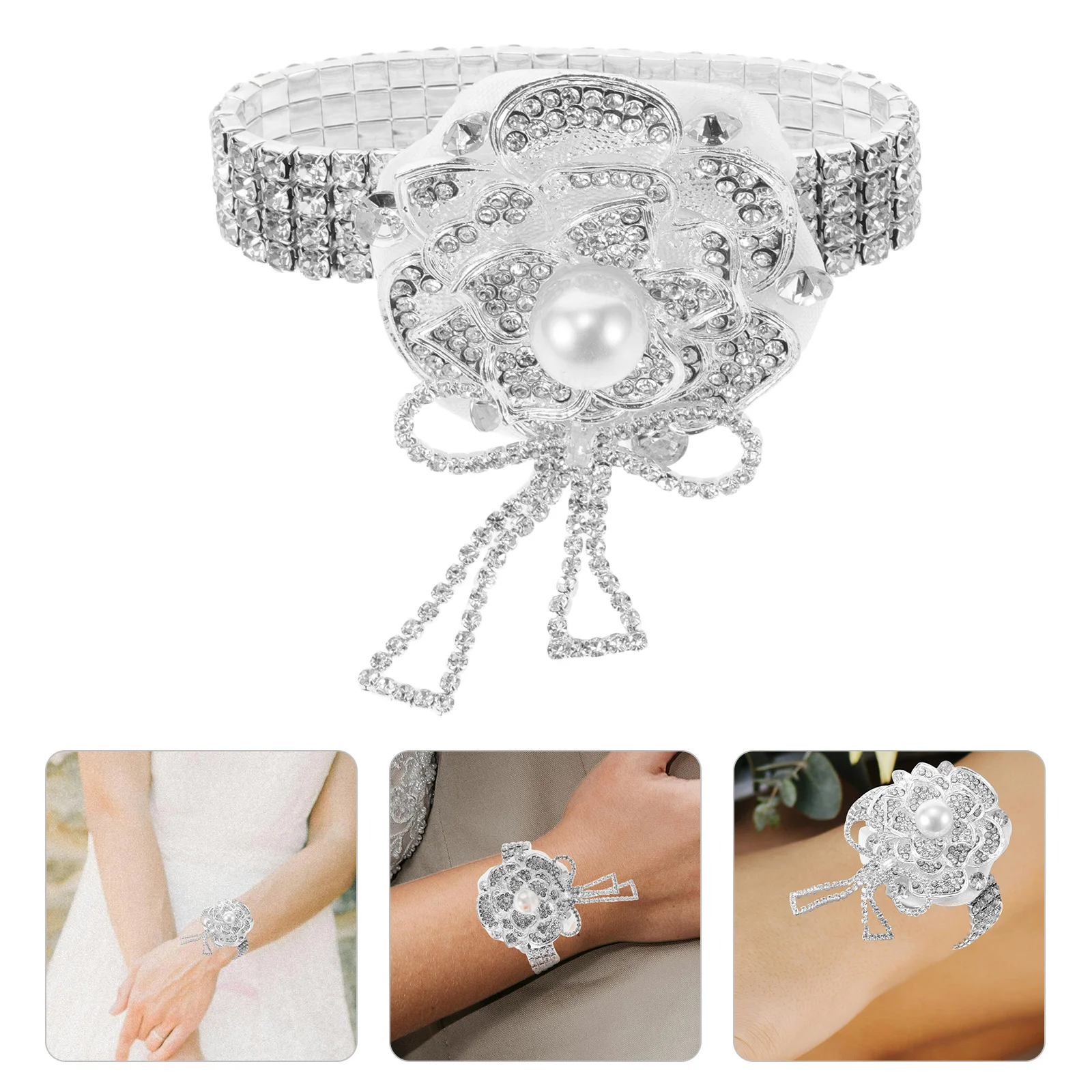 

Wedding Rhinestone Wrist Corsage Elegant Prom Flower Wristlet Wrist Bridal Accessory Charming Design Corsage Wristlet for Prom