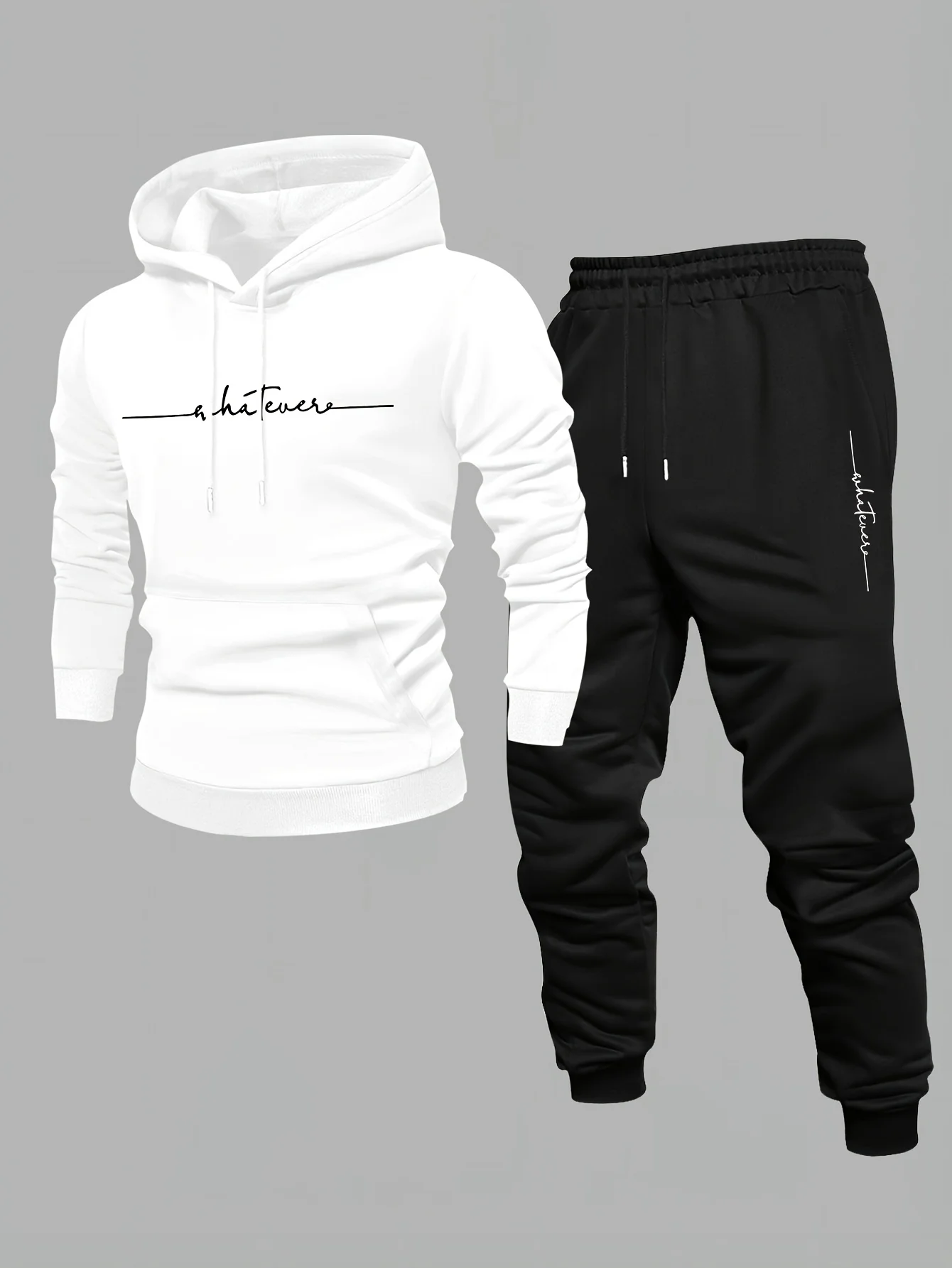 Men's printed sports outfit - hooded sweatshirt and sports pants set - suitable for casual sports and streetwear