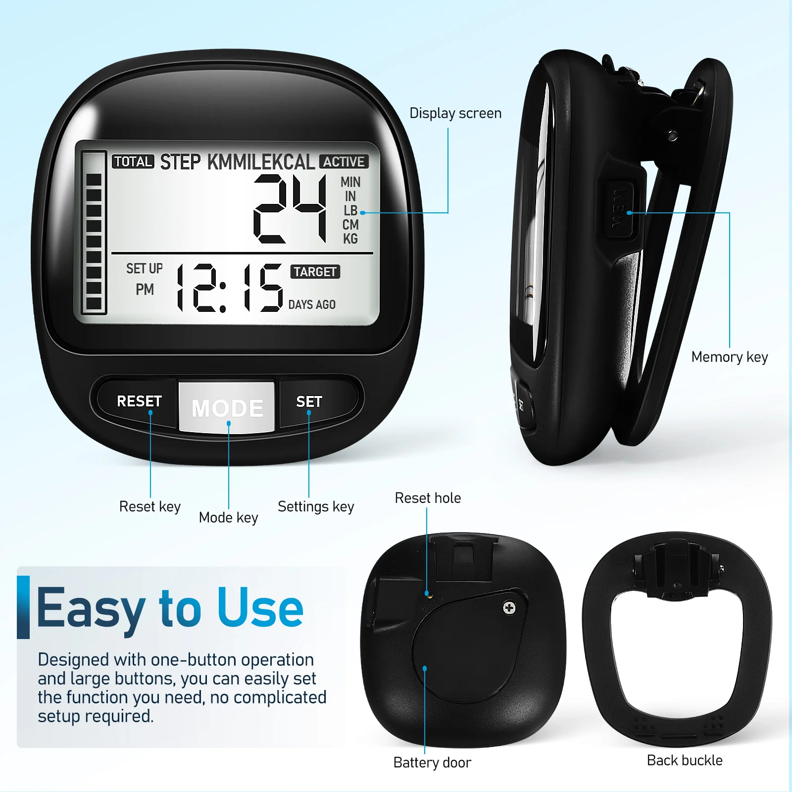 Podómetro 3D para caminar, contador de pasos Simple, contador de millas de distancia, contador de calorías, Monitor diario, rastreador de pasos