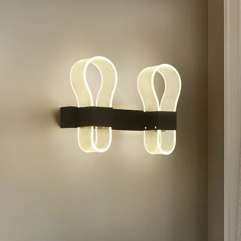 مصباح الجدار الحديثة الأسود شفافة الاكريليك عاكس الضوء غرفة المعيشة التلفزيون حائط الخلفية مصباح غرفة نوم الممر السرير مصابيح LED