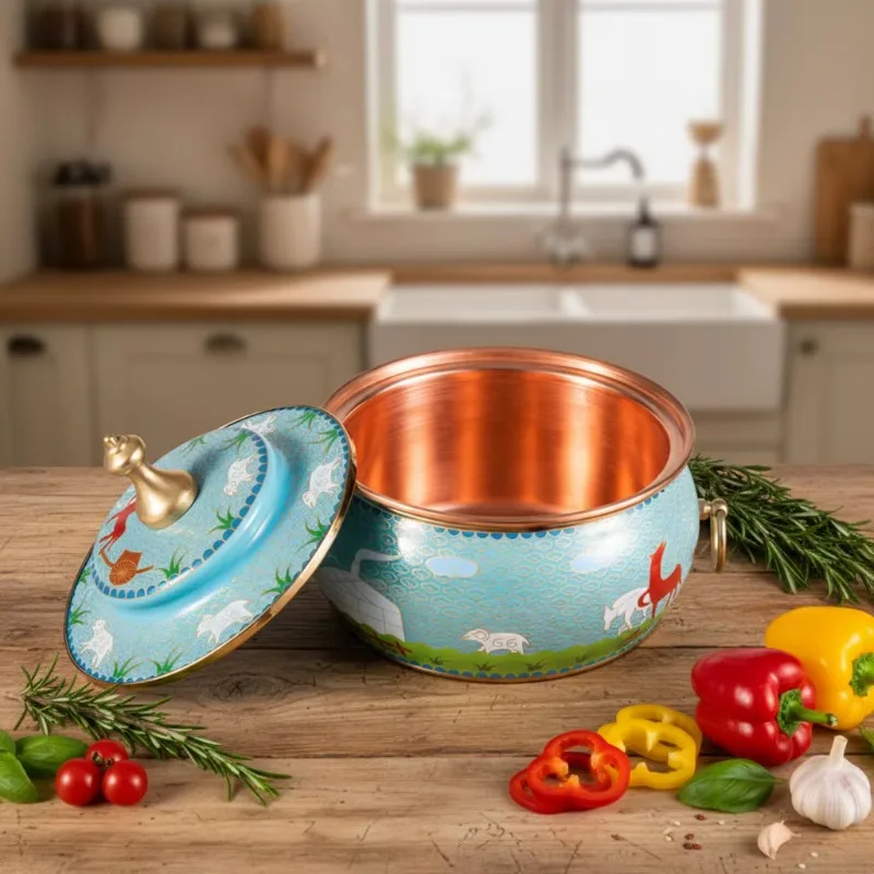 

Медная индукционная кастрюля с крышкой в китайском стиле для домашнего и гостиничного использования, кухонная утварь для приготовления пищи