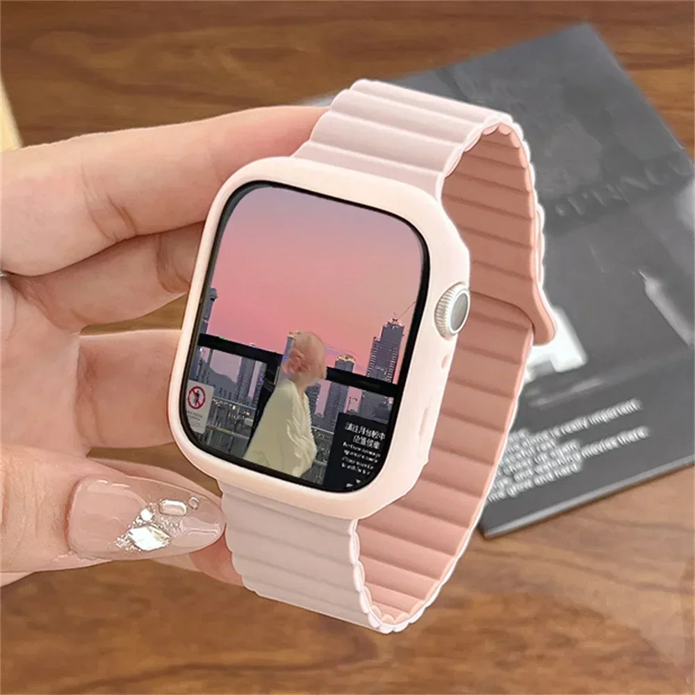 Korea Baby Pink Cute Soft Silicone Sport Band For iwatch 9 7 8 SE 6 5 Girl Strap For Apple Watch 41mm 40mm 38mm 42 44 45mm 49mm