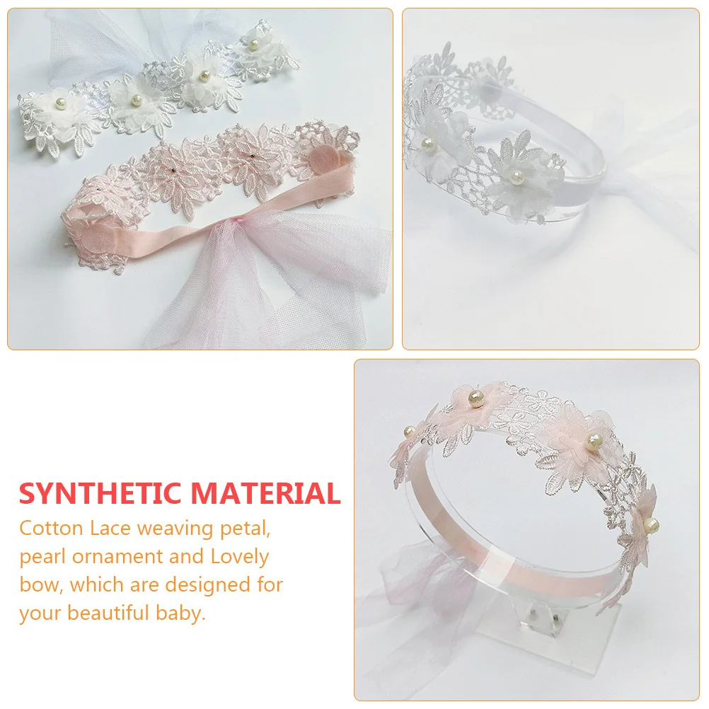 2 uds diademas de perlas de encaje lazo de flores ajustable fotografía de cumpleaños accesorios para el cabello diademas