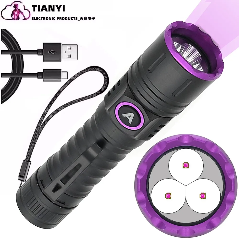 UV Black Light Flashlight - Rechargeable Type-c USB  Light, Powerful Mini UV LED Black Light Flashlight,Detector