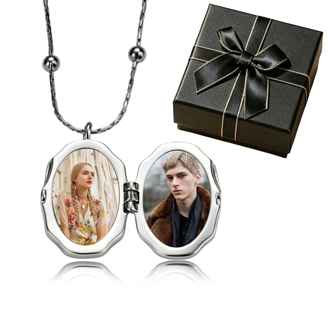 Customized 1/2 Photo Necklace White Shell Butterfly Choker Jewelry Family Gifts Creative Openable Photo Frame Album Lock Pendant view 6