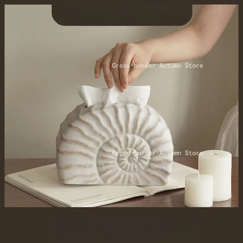 Wabi Sabi Conch Shaped Tissue Box Creative Home Desktop Napkin Holder Decor