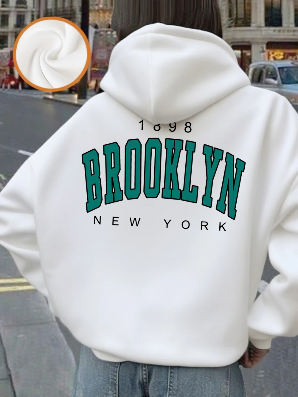 New York Brooklyn 1898 Drucke Hoodie Damen Bequemes, lockeres Sweatshirt Fleece Warm Weich Pullover Lässige Tasche Damenkleidung