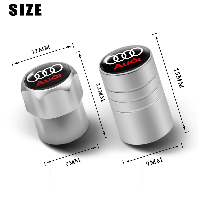 4Pcs Aluminum Car Wheel Tire Air Valve Caps Dust Cover with Color Brand Logo for AUDI RS S SLINE A4 A3 A6 Q3 quattro Q7 TT B8 8P