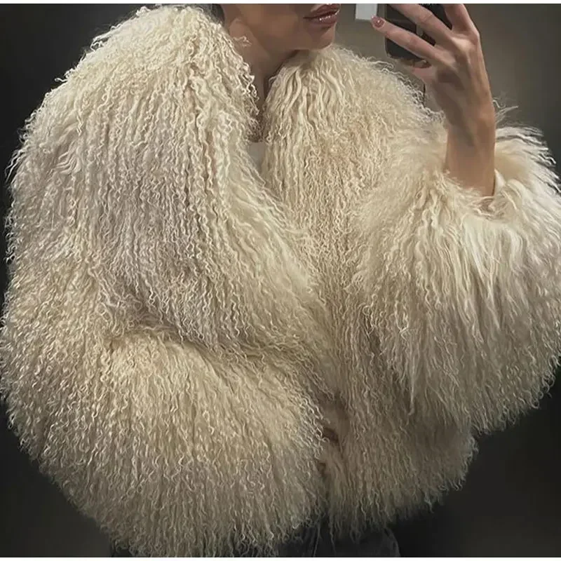 Fashion Women\'s Fluffy Faux Fur Warm Coat Winter Chic Oversize Long Sleeve Cropped Plush Jacket Lady Elegant Thermal Streetwear