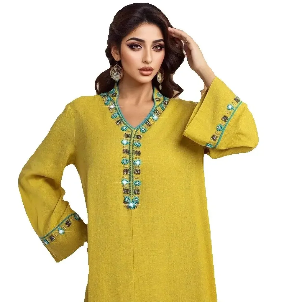 

Elegant Tassel Diamonds Abaya Dubai Kaftan Women Muslim Evening Party Dress Turkey Kebaya Caftan Marocain Femme Robe Jalabiya