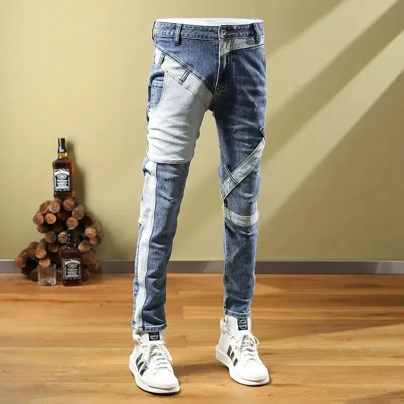 

Stretch Men's Jeans Elastic Trousers Xs Y2k Vintage Grunge 2025 Fashion High Quality Cotton Stacked Cheap Goth Male Cowboy Pants