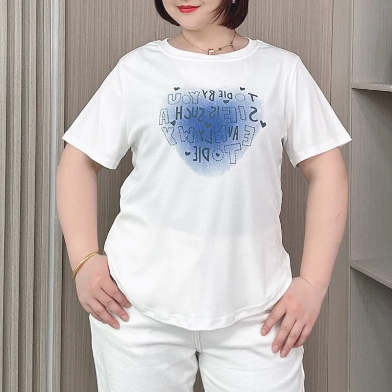 Summer Round Neck Short Sleeve T-shirt Women 2024 New Plus Size Loose Thin Casual Ice Basic Tops