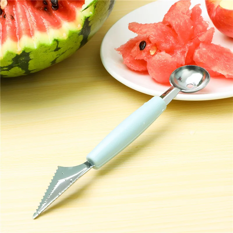 2pcs Kitchen Dual-Headed Fruit Scoop with Wavy Carving Blade Ice Cream Watermelon Fruit Platter Scoop