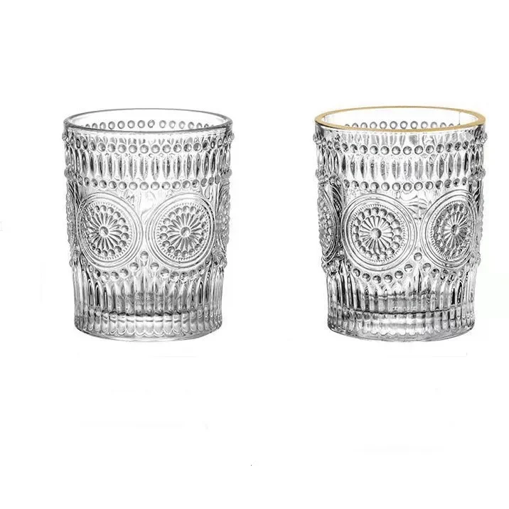 

Sunflower water cup, home transparent gold border retro relief water cup, souvenir8.2