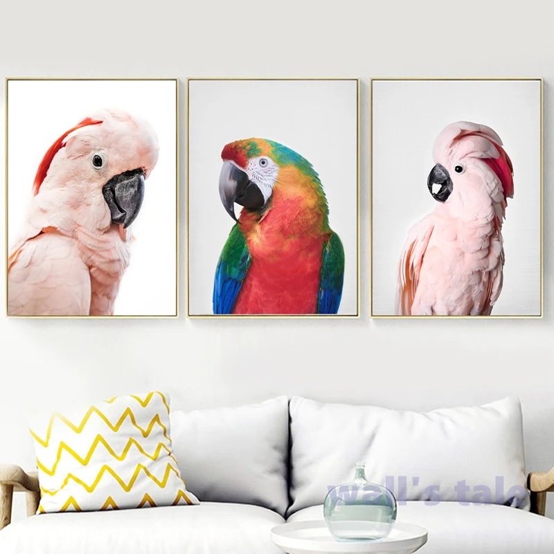 Pink Cockatoo Australian Bird Print Tropical Large Animal Poster Canvas Painting Cockatoo Photography Picture Home Wall Decor