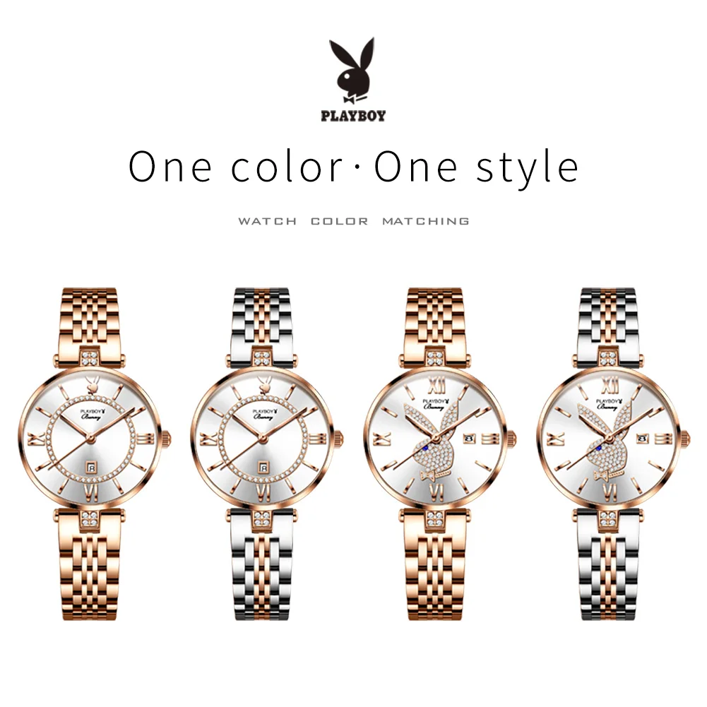 PLAYBOY High Quality Elegant Fashion Watch for Women Original Luxury Quartz Ladies Watch Waterproof Stainless Steel Women Watch