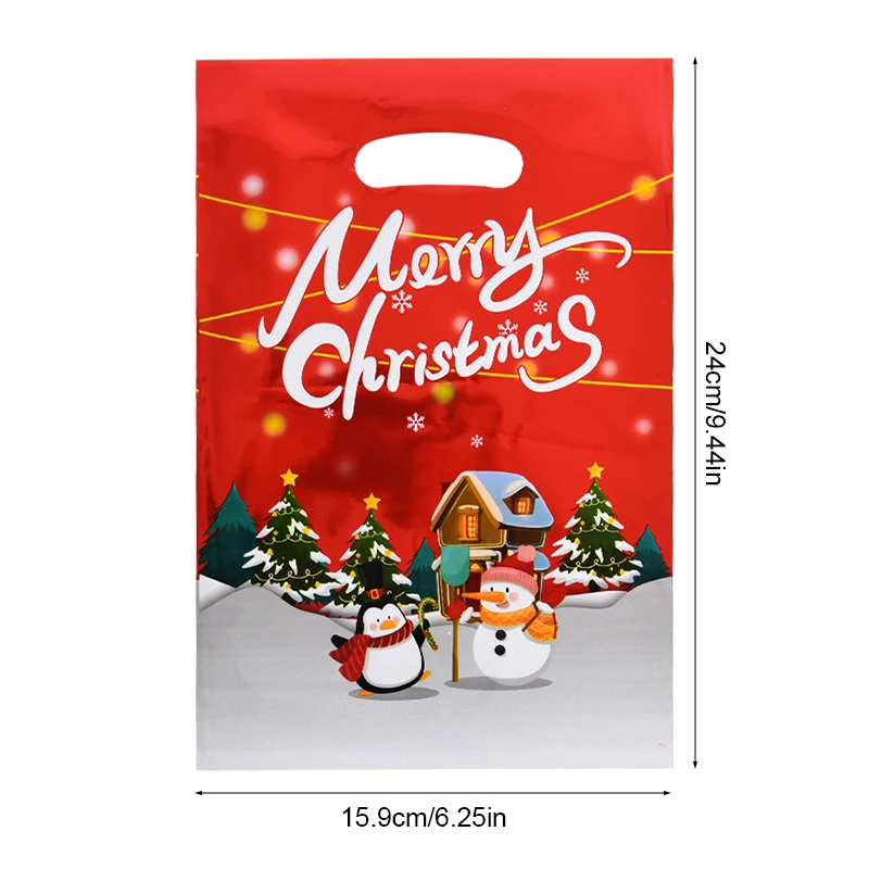 10pcs Christmas Candy Bag With Handle Santa Claus Snowman Cookie Gift Packaging Bag Christmas Party Decoration For 2025 New Year