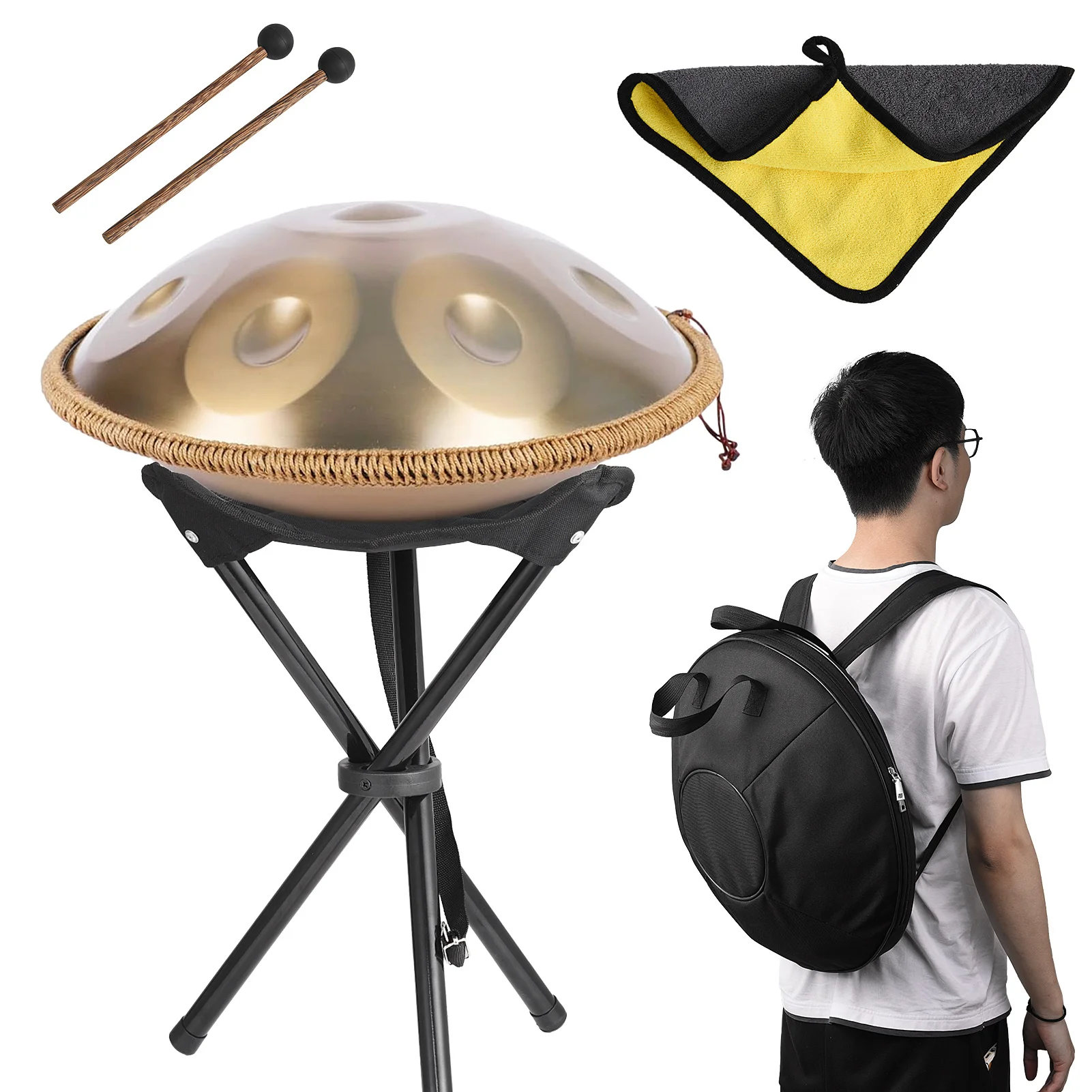 

Handpan Drum Instrument Introductory Professional Percussion 18" G Minor 9 Note Steel Tambourine Metal Percussion Instrument