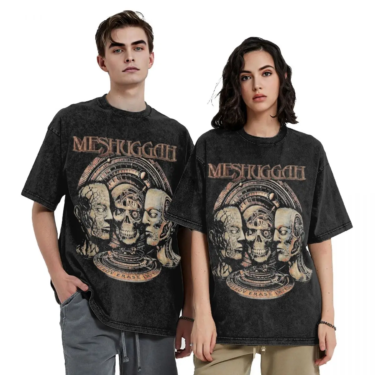 Meshuggah Destroy Erase Improve T Shirts Hip Hop Washed Harajuku T-Shirts Vintage for Men Women Streetwear Printed Tee Shirt