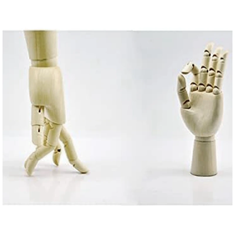 Wood Artist Drawing Manikin Articulated Mannequin With Wooden Flexible Fingers 2 Pcs(10 Inches-Left Hand Right Hand) Wood Color