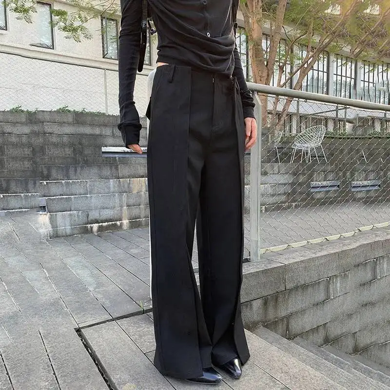 Fashion Design pired Double Zipper Patchwork Suit Pants Women's High Waist Straight Trousers Womenwear New 7A4BYG