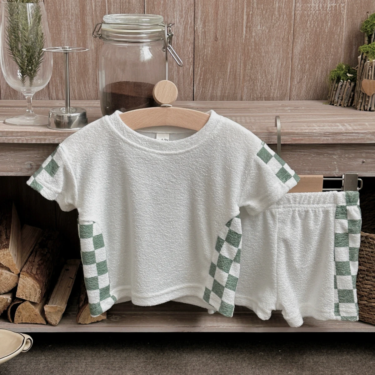 Summer Kids Boys Grid Tshirt Soft Pullover Short Sleeves Top Baby Shorts For Girls Toddler Simple Loose Homewear Set