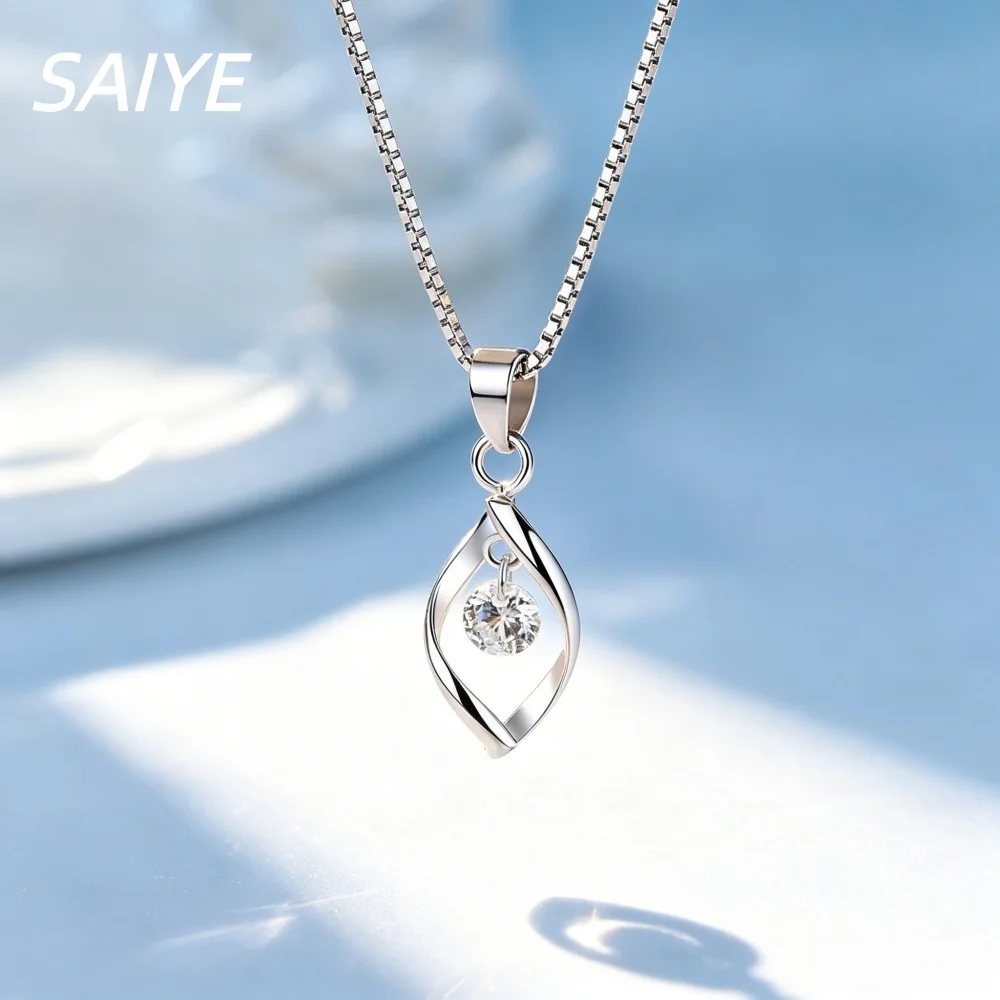 

925 Sterling Silver Pendant Necklace with Shiny CZ Stone Clavicle Chain for Women Wedding Party Jewelry Gift