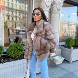 Stand Collar Thick Imitate Fox Fur For Mink Coat Women luxury Warm Outertwear Winter New Genuine Mink Fur Jacket Female