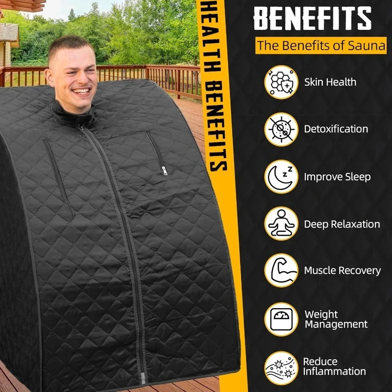 ساونا بالأشعة تحت الحمراء للمنزل، ساونا جافة محمولة مع وسادة للقدم للتدفئة، ساونا بالأشعة تحت الحمراء مع كرسي ساونا، 2.6 بوصة × 2.6 بوصة × 3.5 بوصة، أسود أ #2