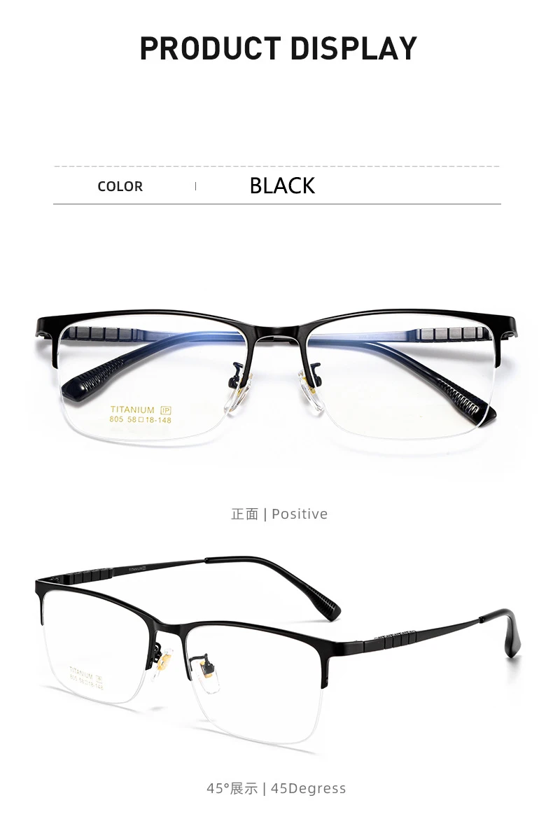Halbrahmen-Brille, ultraleicht, reines Titan, Brillen, Mode, Business, Luxus, optische Korrektionsrahmen, große Brillen – Detail 9