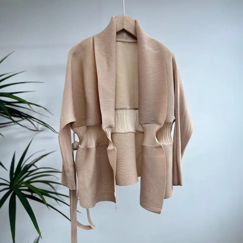 Miyake Pleated 2026 Summer Original New Design Loose Waist Belted Cardigan Jacket Pleated Sun Protection Jacket Elegant Women